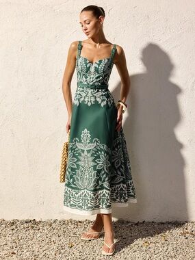 Commense Green and White Printed Midi Dress